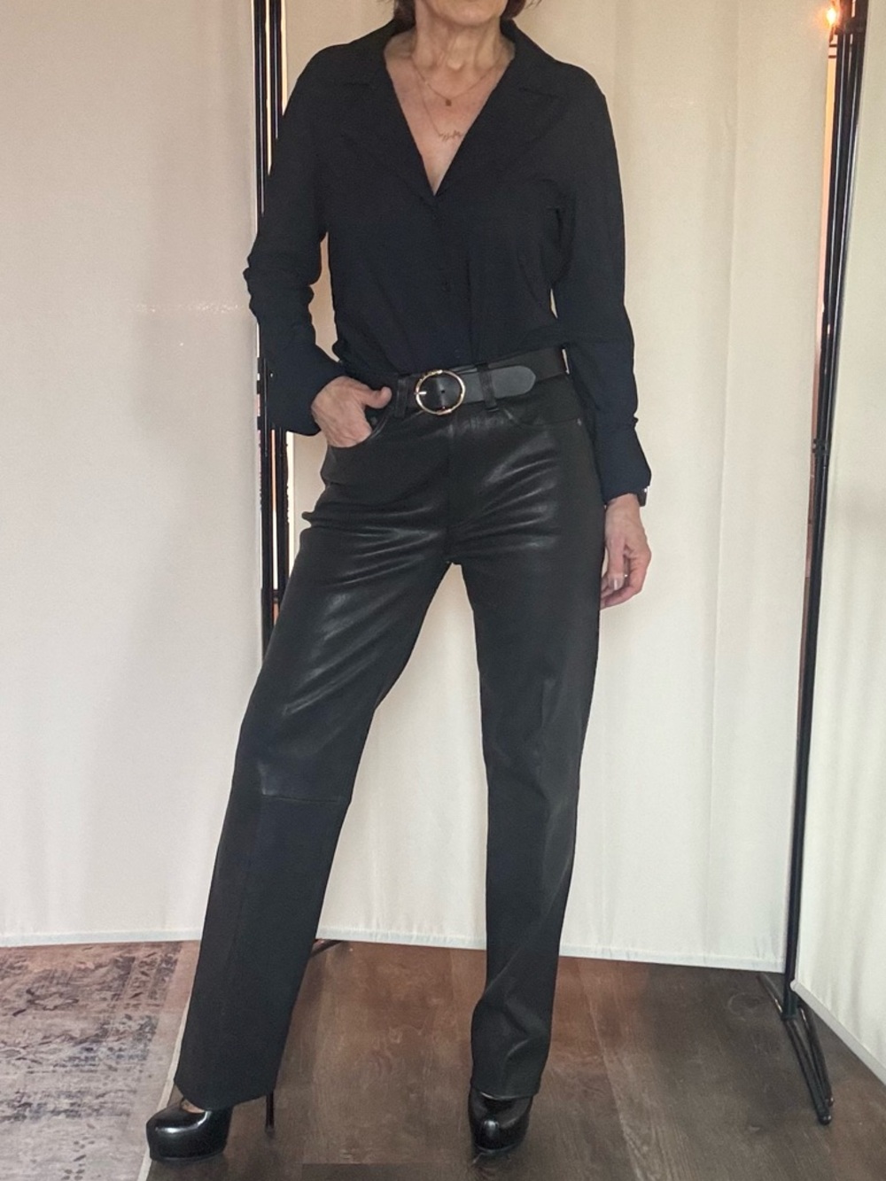 rag & bone Black lamb Leather Straight-Leg Pants